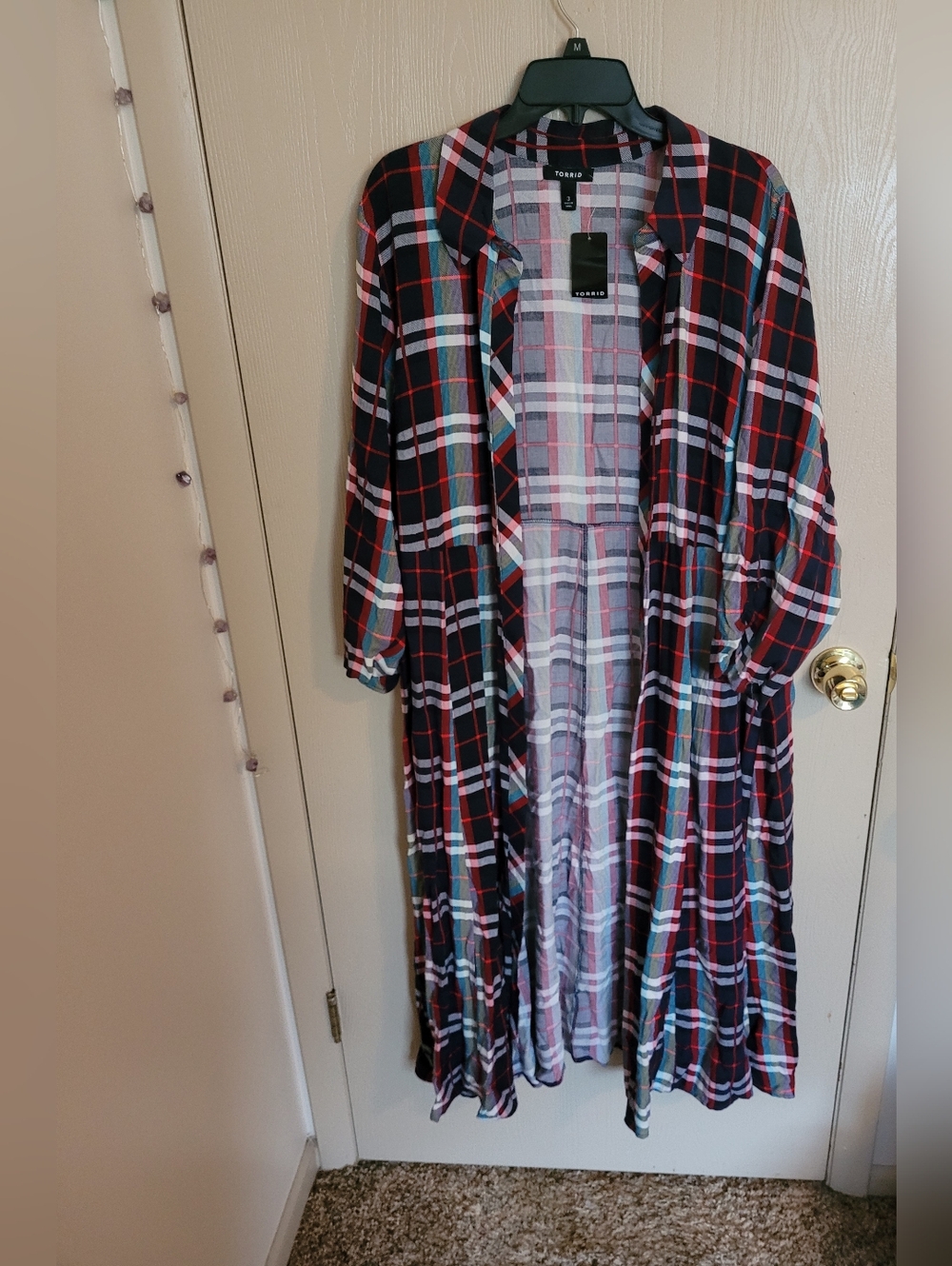 Torrid 3XL Casual Long Blue Red Plaid Flowy Kimono New With Tags